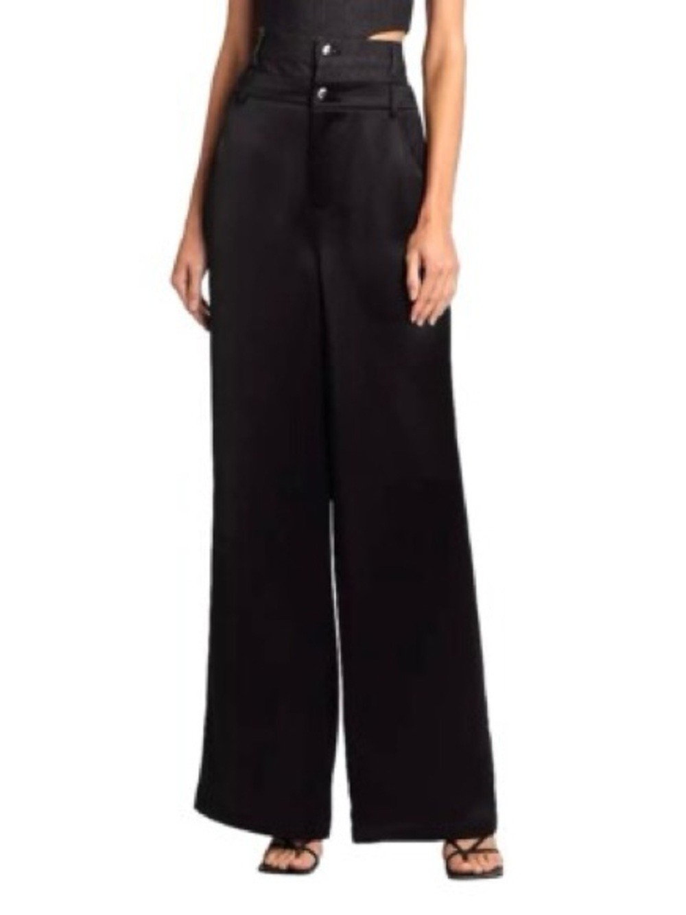 NonChalant Label Simon Pants in Black XL Womens Double Buckle Satin Denim - Picture 5 of 9